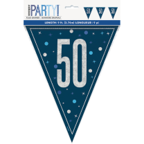 Blue/Silver Glitz Foil Prism Age 50 Flag Banner 9FT