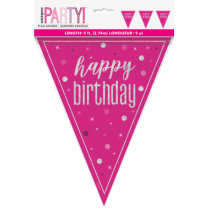 Pink/Silver Glitz Foil Prism Happy Birthday Flag Banner 9FT
