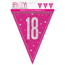 Pink/Silver Glitz Foil Prism Age 18 Flag Banner 9FT