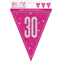 Pink/Silver Glitz Foil Prism Age 30 Flag Banner 9FT