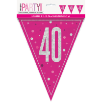 Pink/Silver Glitz Foil Prism Age 40 Flag Banner 9FT