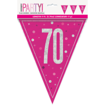 Pink/Silver Glitz Foil Prism Age 70 Flag Banner 9FT