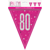 Pink/Silver Glitz Foil Prism Age 80 Flag Banner 9FT