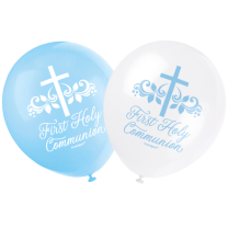 Blue & White Holy Cross 12" Communion Latex 8ct