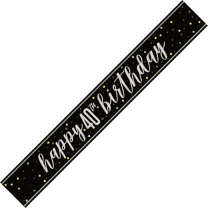 Black/Silver Glitz Age 40 Happy Birthday Foil Banner 9ft