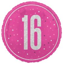 Pink/Silver Glitz 18" Foil Age 16 Prism Foil Balloon