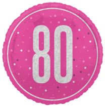 Pink/Silver Glitz 18" Foil Age 80 Prism Foil Balloon