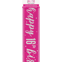 Pink/Silver Glitz Age 16 Happy Birthday Foil Banner 9ft