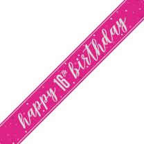 Pink/Silver Glitz Age 16 Happy Birthday Foil Banner 9ft