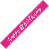Pink/Silver Glitz Age 40 Happy Birthday Foil Banner 9ft