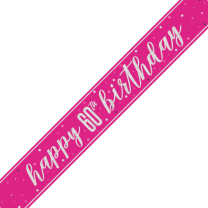 Pink/Silver Glitz Age 60 Happy Birthday Foil Banner 9ft