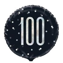 Black/Silver Glitz 18" Foil Age 100 Prism Foil Balloon