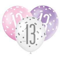 Pink/Silver Glitz 12" Age 13 Latex Balloons 6ct