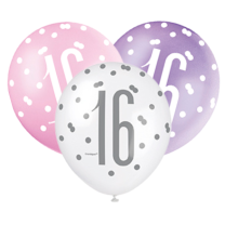Pink/Silver Assorted Glitz 12" Age 16 Latex Balloons 6ct