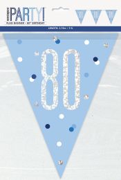 Blue/Silver Glitz Foil Prism Age 80 Flag Banner 9FT