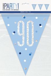 Blue/Silver Glitz Foil Prism Age 90 Flag Banner 9FT