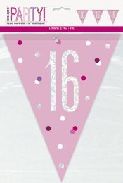 Pink/Silver Glitz Foil Prism Age 16 Flag Banner 9FT