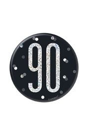 Black/Silver Glitz Foil Age 90 Badge 3" 1CT