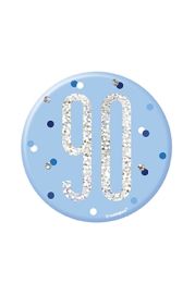 Blue/Silver Glitz Foil Age 90 Badge 3" 1CT