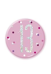 Pink/Silver Glitz Foil Age 13 Badge 3" 1CT