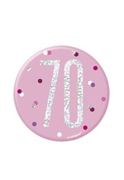 Pink/Silver Glitz Foil Age 70 Badge 3" 1CT