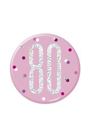 Pink/Silver Glitz Foil Age 80 Badge 3" 1CT