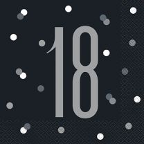 Black/Silver Glitz Age 18 Luncheon Napkins 16ct