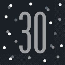 Black/Silver Glitz Age 30 Luncheon Napkins 16ct