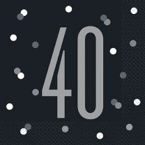 Black/Silver Glitz Age 40 Luncheon Napkins 16ct