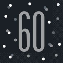 Black/Silver Glitz Age 60 Luncheon Napkins 16ct