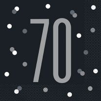 Black/Silver Glitz Age 70 Luncheon Napkins 16ct