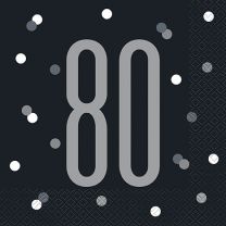 Black/Silver Glitz Age 80 Luncheon Napkins 16ct