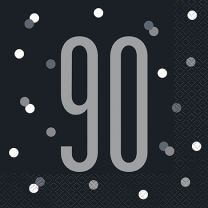 Black/Silver Glitz Age 90 Luncheon Napkins 16ct