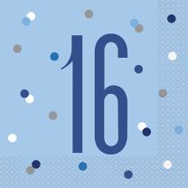 Blue/Silver Glitz Age 16 Luncheon Napkin 16ct