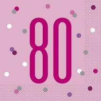 Pink/Silver Glitz Age 80 Luncheon Napkins 16ct