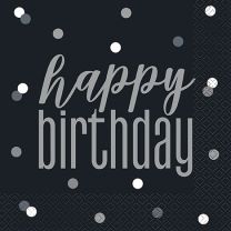 Black/Silver Glitz Happy Birthday Luncheon Napkins 16ct
