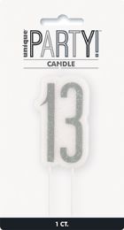 Black/Silver Glitz Age 13 Glitter Birthday Candle