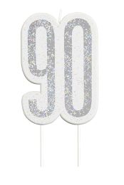 Black/Silver Glitz Age 90 Glitter Birthday Candle