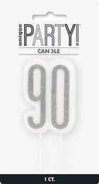 Black/Silver Glitz Age 90 Glitter Birthday Candle