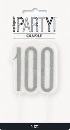 Black/Silver Glitz Age 100 Glitter Birthday Candle