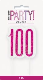 Pink/Silver Glitz Age 100 Glitter Birthday Candle