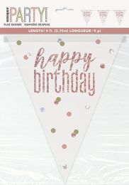 Rose Gold Glitz Happy Birthday Prism Flag Banner 9ft