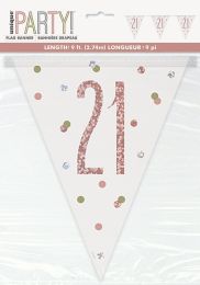 Rose Gold Glitz Age 21 Prism Flag Banner 9ft