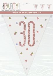 Rose Gold Glitz Age 30 Prism Flag Banner 9ft