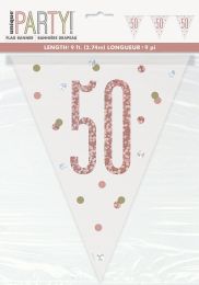 Rose Gold Glitz Age 50 Prism Flag Banner 9ft
