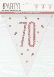 Rose Gold Glitz Age 70 Prism Flag Banner 9ft