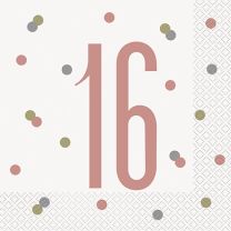 Rose Gold Glitz Age 16 Luncheon Napkins 16ct