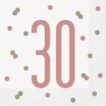 Rose Gold Glitz Age 30 Luncheon Napkins 16ct