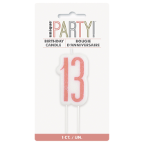 Rose Gold Glitz Age 13 Glitter Birthday Candle