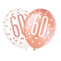Rose Gold Glitz 12" Age 60 Latex Balloons 6ct